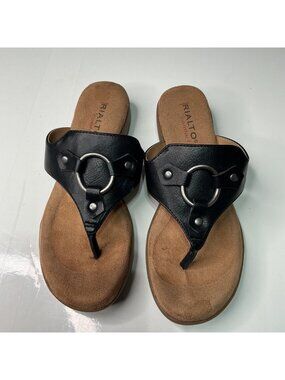 Rialto Comfort Bianka Black Wedge Sandals Women's Size 6.5M Slip-On Thong Style